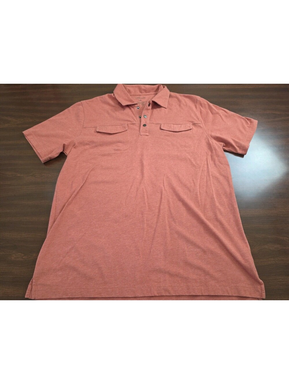 Van Heusen Polo Shirt Mens Large Orange Heathered Short Sleeve Dual Chest Pocket